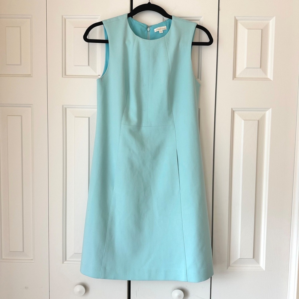 Shoshanna Aqua Blue Sleeveless Shift Dress Round Neck Pockets Size 4